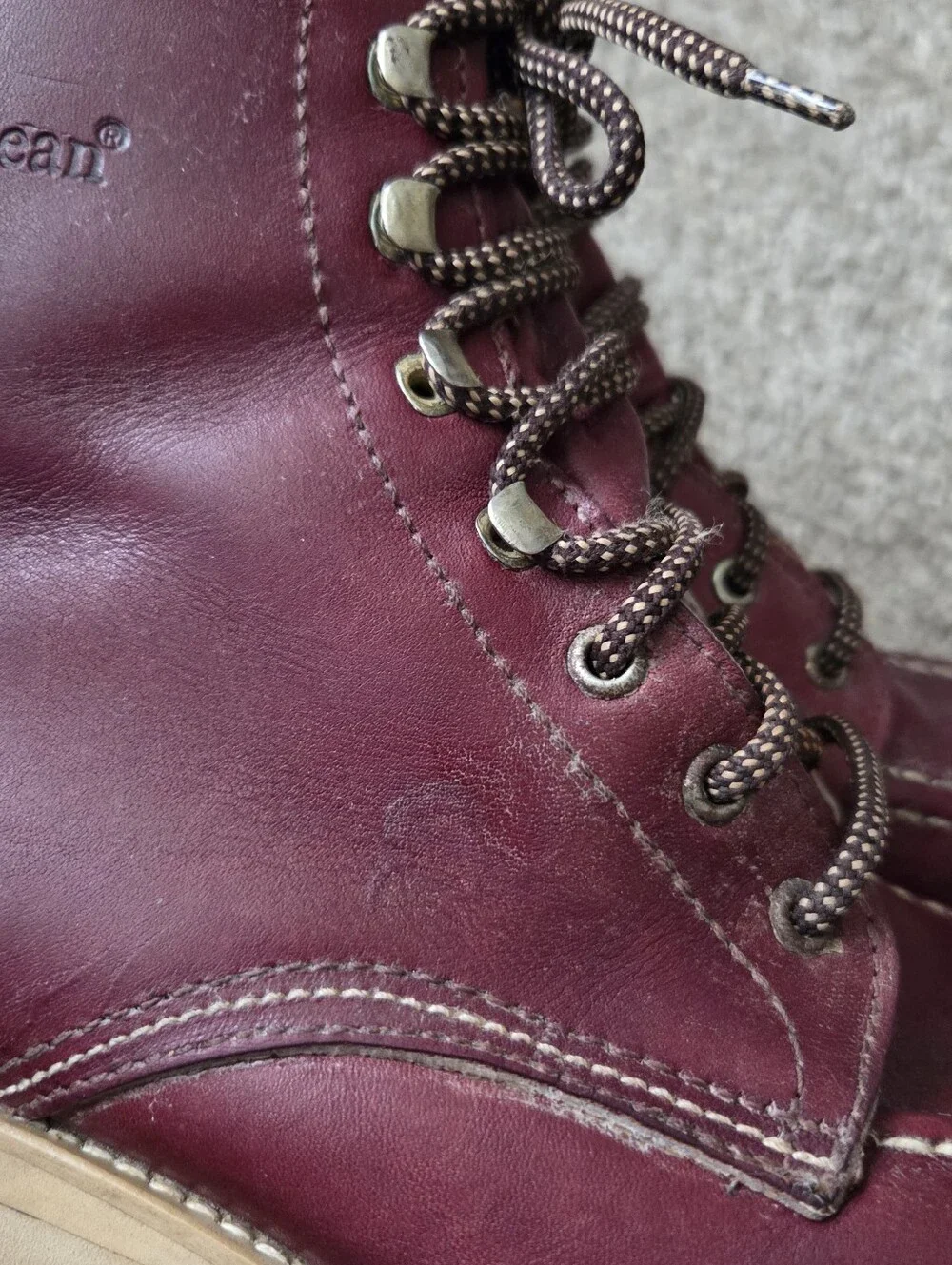 Vtg LL Bean Mens Burgundy Leather Moc Toe Boots Lace Up -Italy Sz 11
